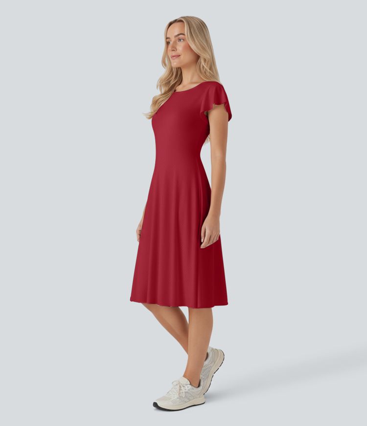 Round Neck Short Sleeve Midi Casual Dress