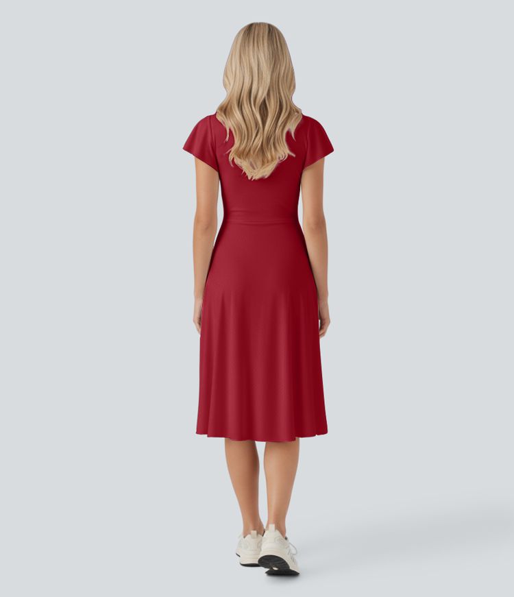 Round Neck Short Sleeve Midi Casual Dress