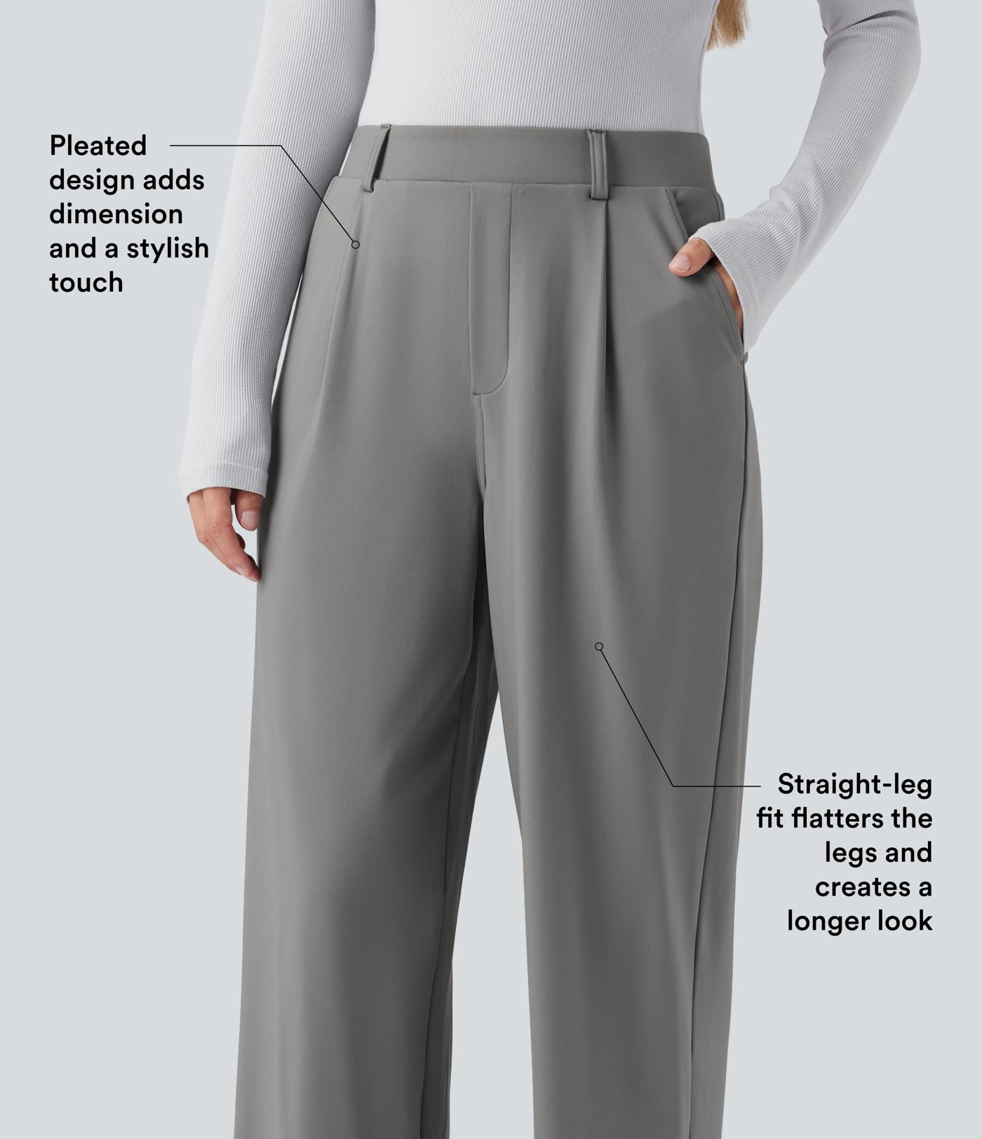 Halara Flex™ Pantalon de travail taille haute à coupe droite, effet gainant pour le ventre, avec poches