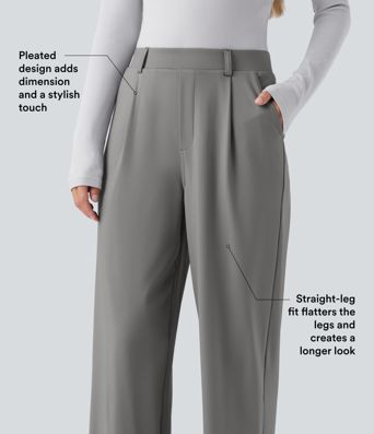 Halara Flex™ Pantalon de travail taille haute à coupe droite, effet gainant pour le ventre, avec poches