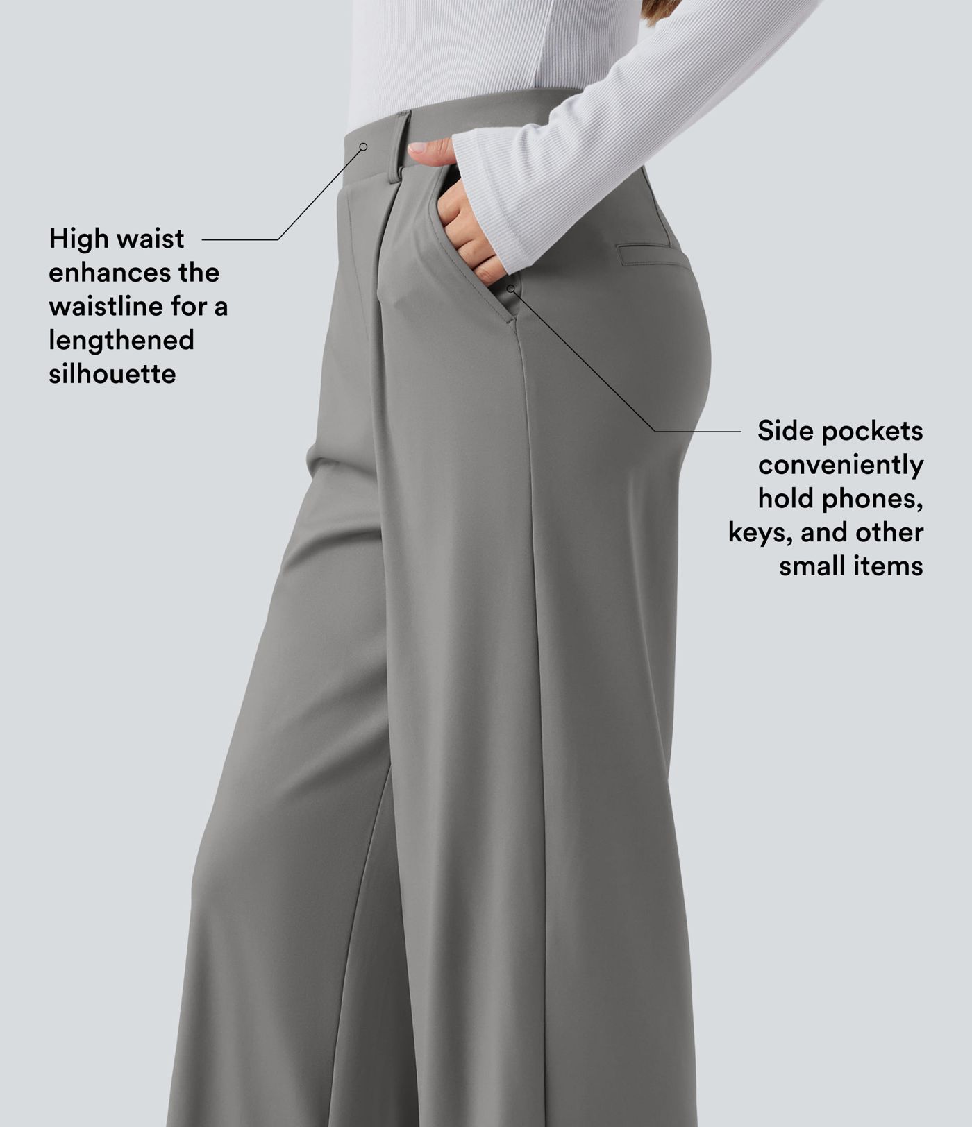 Halara Flex™ Pantalon de travail taille haute à coupe droite, effet gainant pour le ventre, avec poches