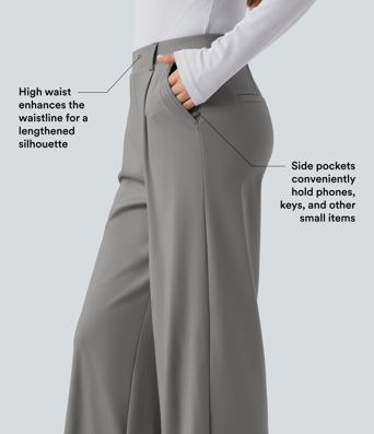 Halara Flex™ Pantalon de travail taille haute à coupe droite, effet gainant pour le ventre, avec poches
