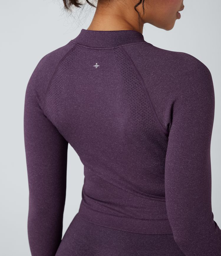 Seamless Flow Stand Collar Long Sleeve Thumb Holes Slim Cropped Yoga Jacket