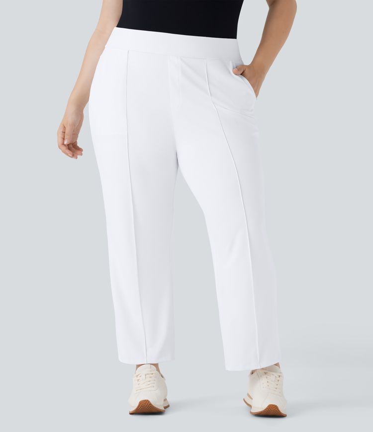 High Waisted Pockets Straight Leg Quick Dry Golf Plus Size Pants-Golf Tee-UPF40+