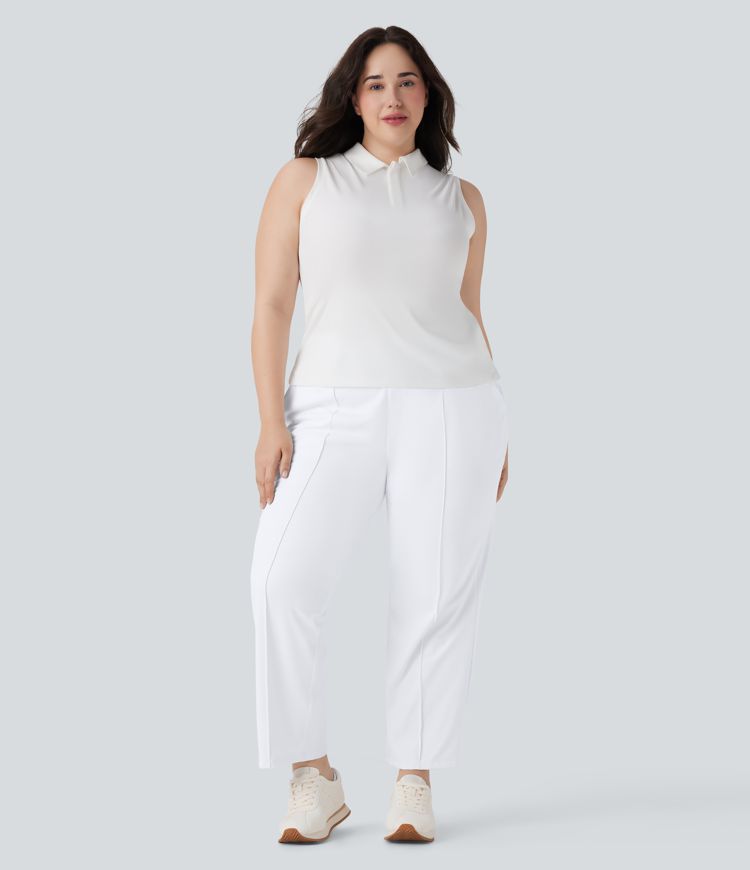 High Waisted Pockets Straight Leg Quick Dry Golf Plus Size Pants-Golf Tee-UPF40+