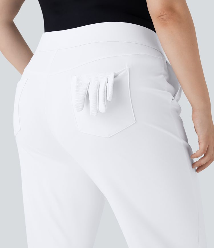High Waisted Pockets Straight Leg Quick Dry Golf Plus Size Pants-Golf Tee-UPF40+