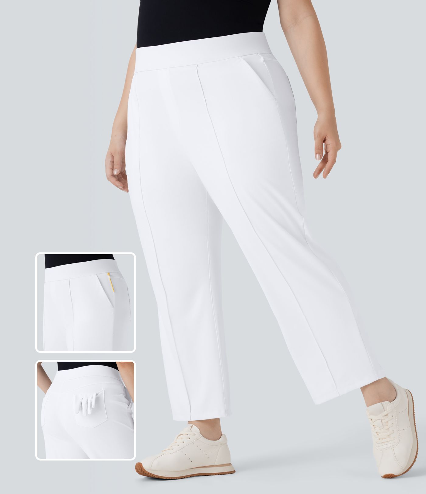 High Waisted Pockets Straight Leg Quick Dry Golf Plus Size Pants-Golf Tee-UPF40+