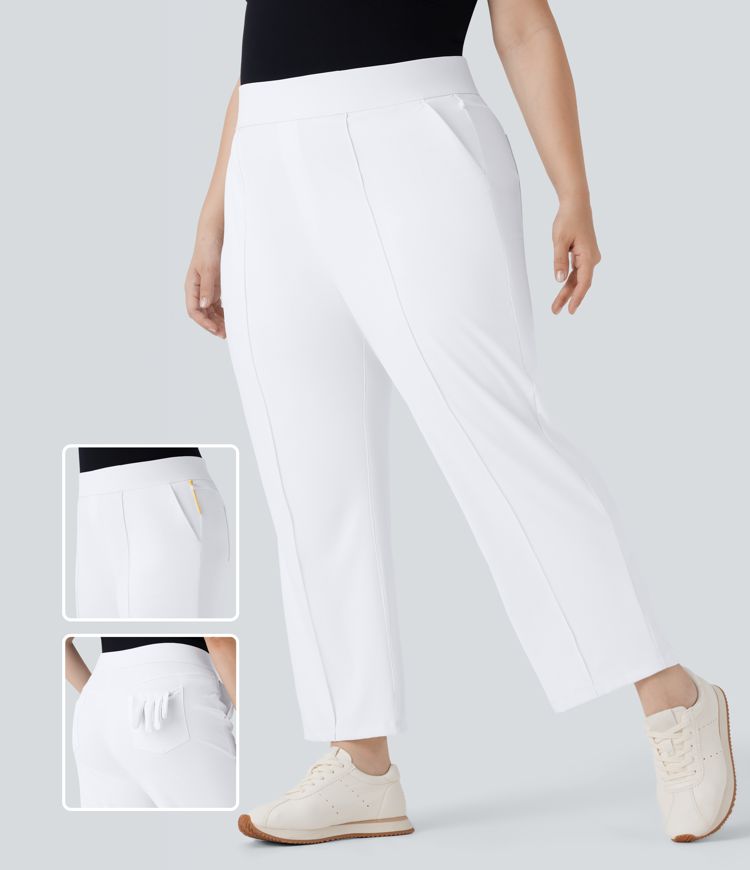 High Waisted Pockets Straight Leg Quick Dry Golf Plus Size Pants-Golf Tee-UPF40+
