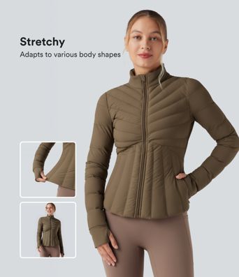 Veste de sport rembourrée extensible à col montant, avec passe-pouces et poches