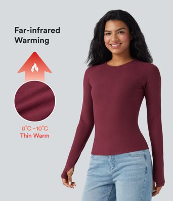 Halara HeatCore Round Neck Long Sleeve Thumb Holes Slim Casual Warming Top