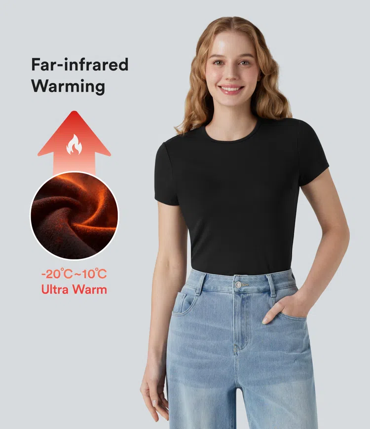 Halara HeatCore - Lässiges T-Shirt mit Rundhalsausschnitt und kurzen Ärmeln - wärmend