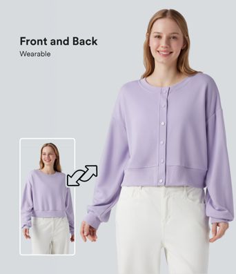 Lässiges Sweatshirt mit Rundhalsausschnitt, langen Ärmeln und Knopfleiste - beidseitig tragbar