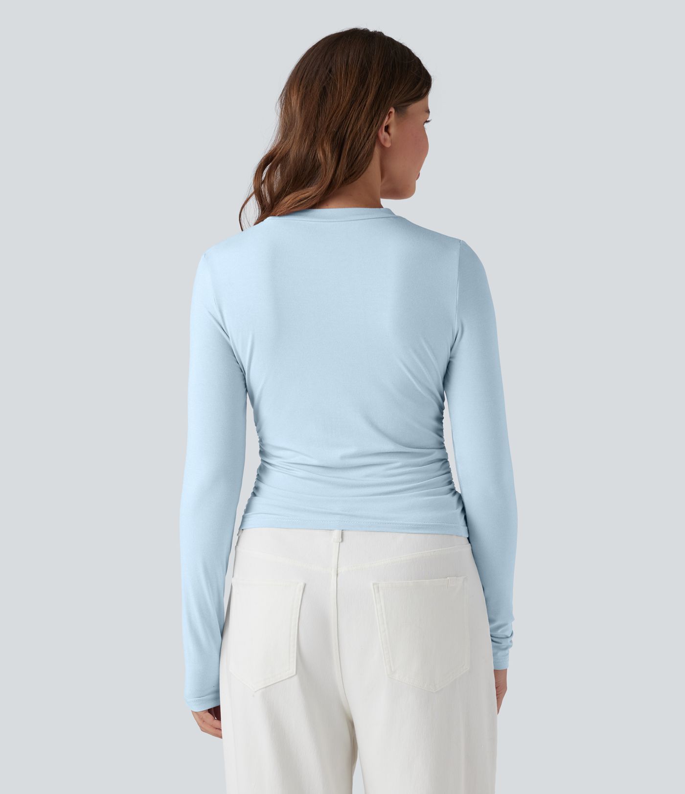 Round Neck Long Sleeve Ruched Casual Top