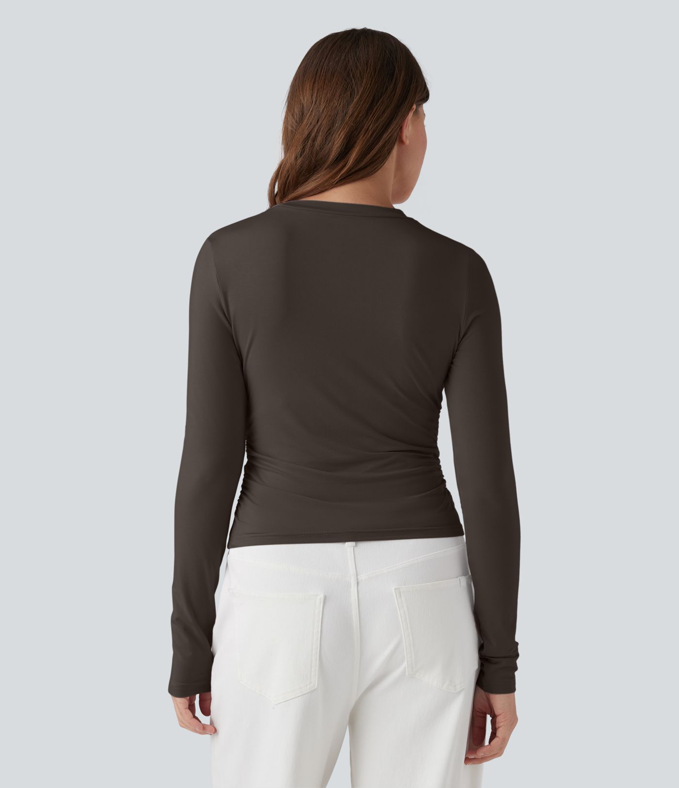 Round Neck Long Sleeve Ruched Casual Top