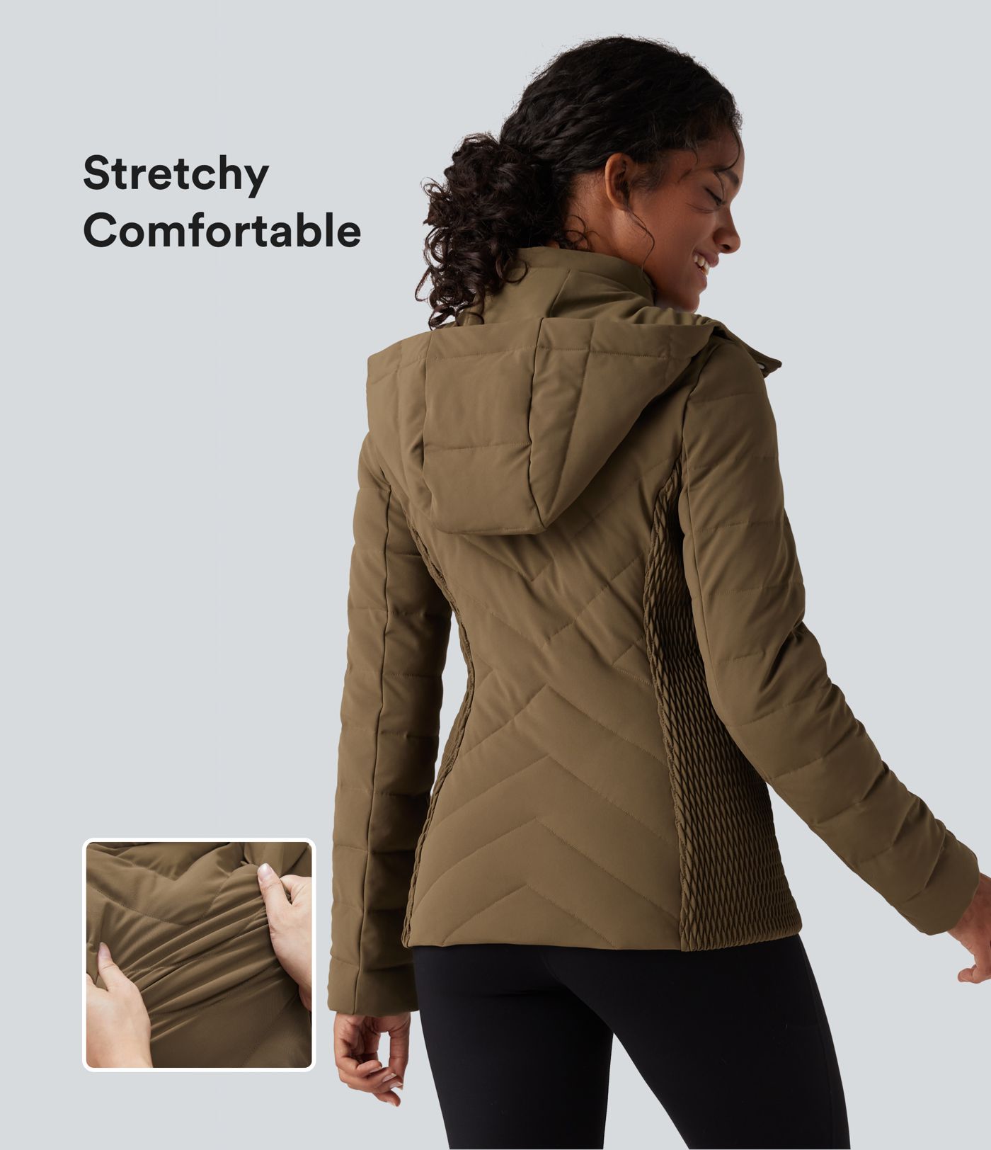 PuffFlex Removable Hood Shirred Casual Padded Jacket with Pockets