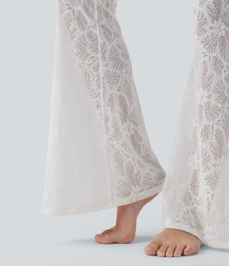 SoftlyZero™ Sweetheart Neck Cut Out Contrast Lace Bootcut Yoga Jumpsuit with Pockets-UPF50+