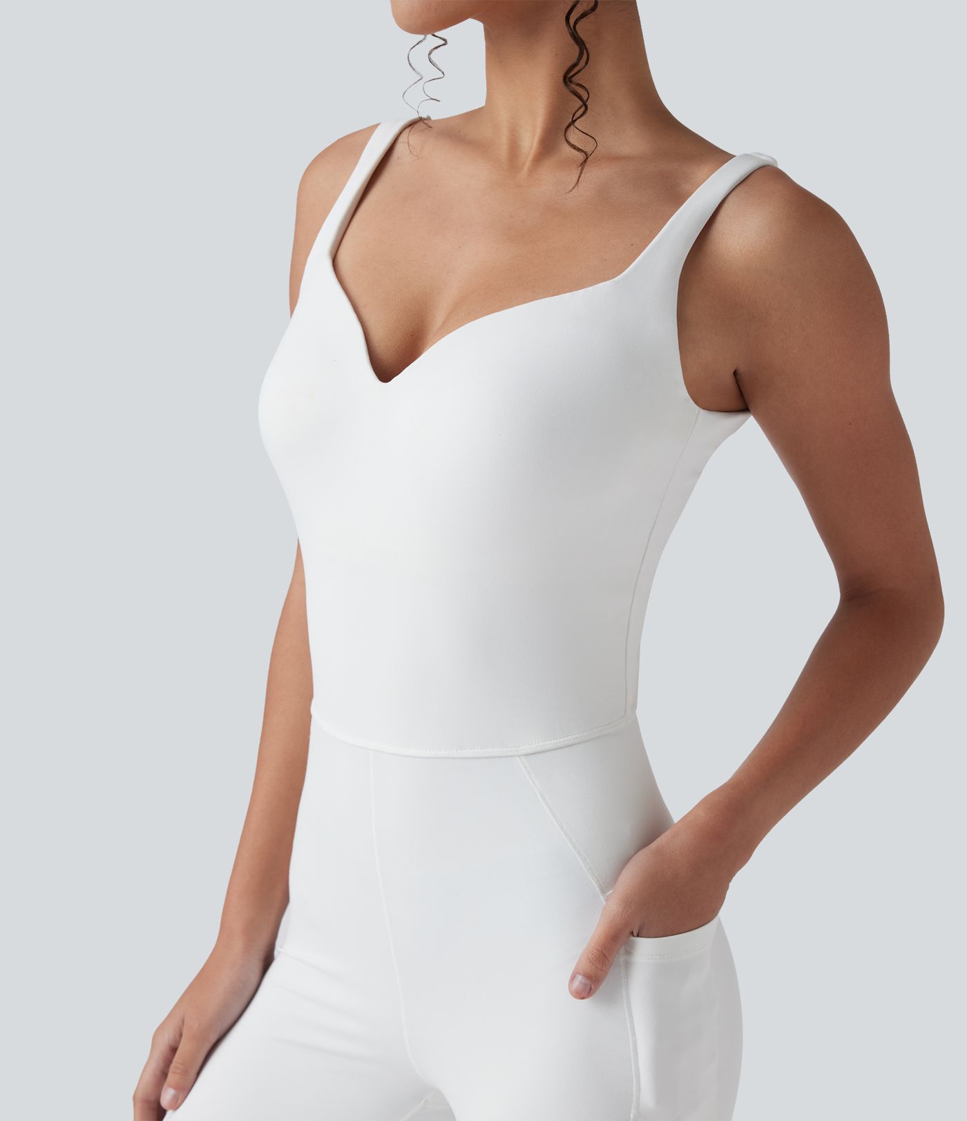 SoftlyZero™ Sweetheart Neck Cut Out Contrast Lace Bootcut Yoga Jumpsuit with Pockets-UPF50+