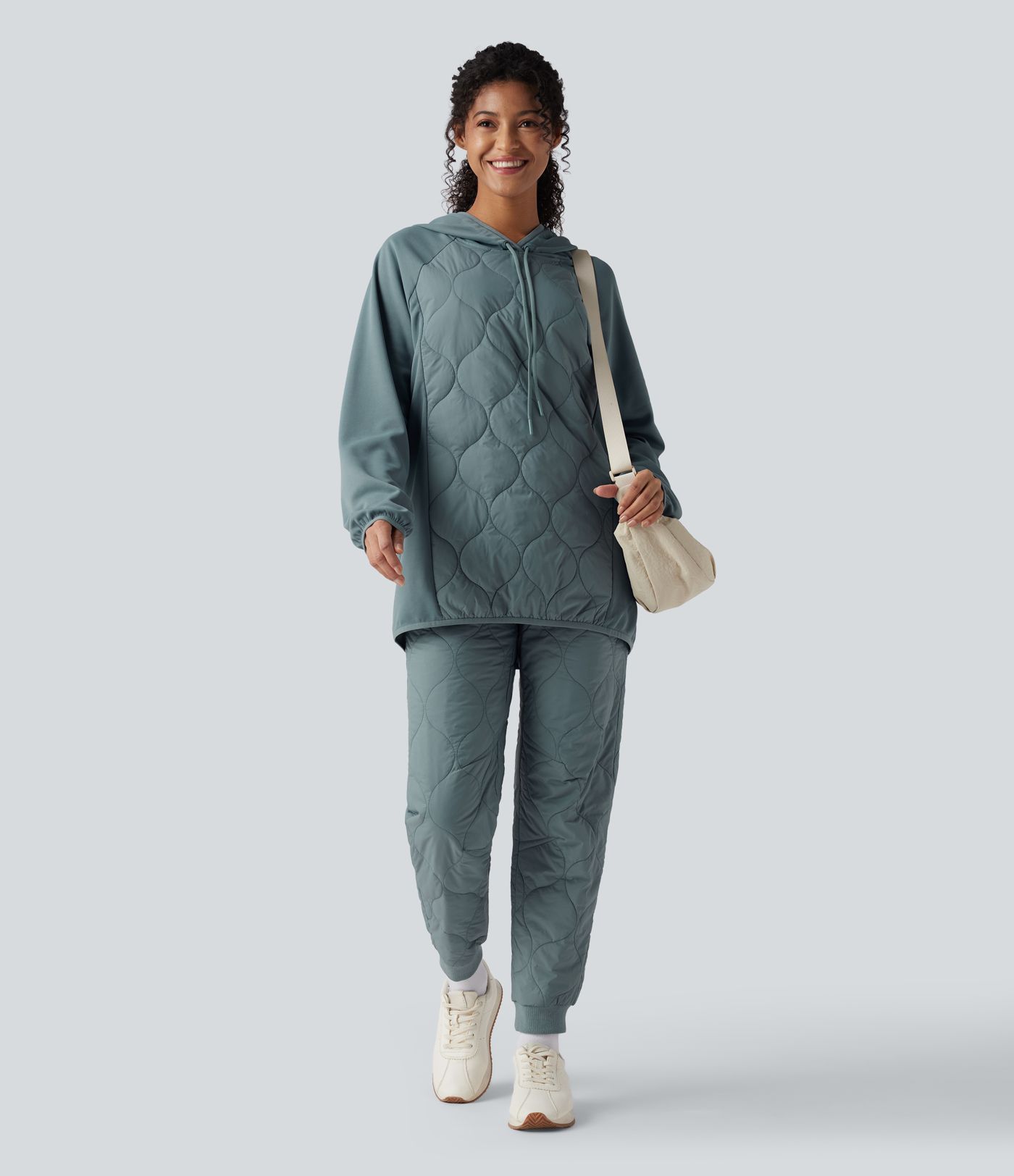 Hooded Drawstring Long Sleeve Camping Quilted Sports Sweatshirt