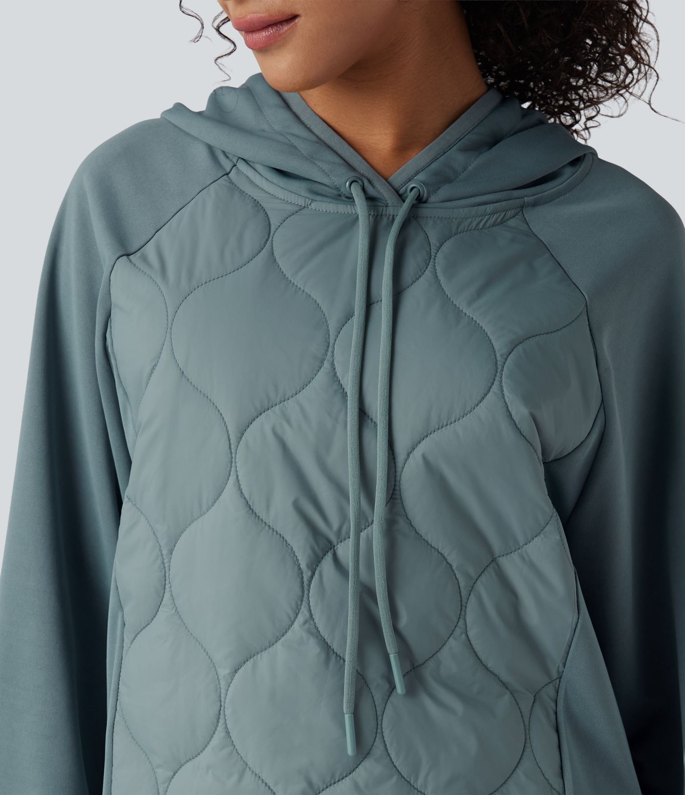 Hooded Drawstring Long Sleeve Camping Quilted Sports Sweatshirt