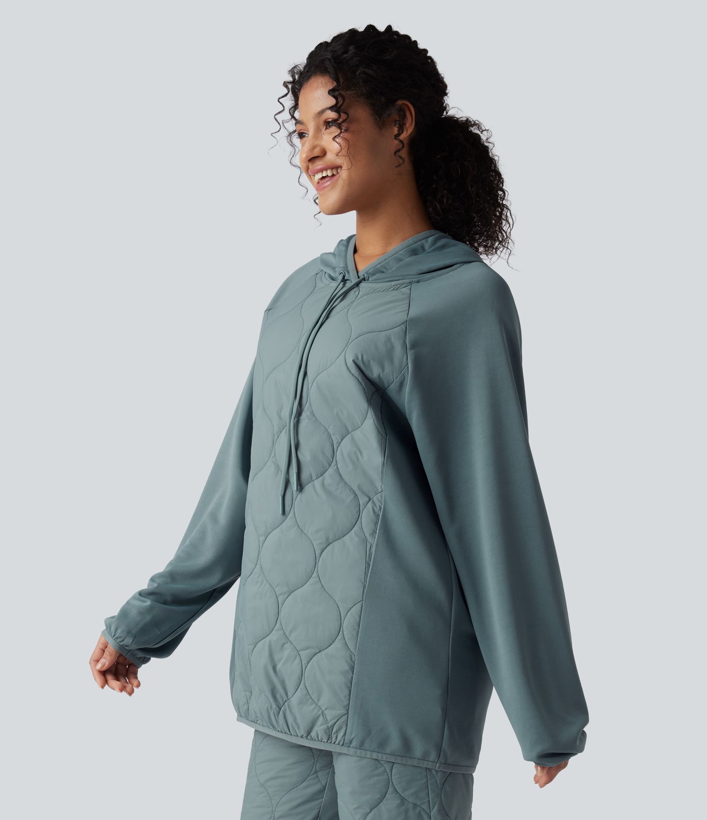 Hooded Drawstring Long Sleeve Camping Quilted Sports Sweatshirt