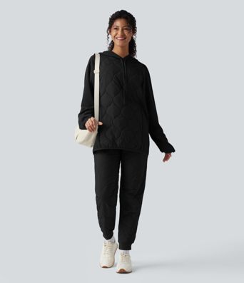 Sweat-shirt de sport matelassé camping à capuche, cordon de serrage et manches longues