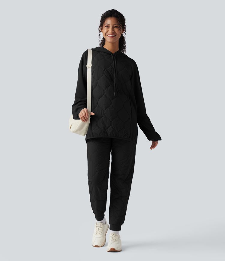 Sweat-shirt de sport matelassé camping à capuche, cordon de serrage et manches longues