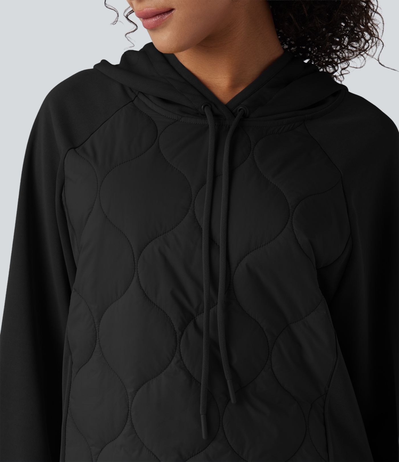 Sweat-shirt de sport matelassé camping à capuche, cordon de serrage et manches longues