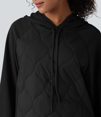 Sweat-shirt de sport matelassé camping à capuche, cordon de serrage et manches longues