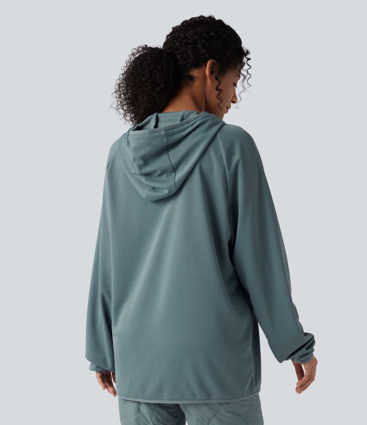 Hooded Drawstring Long Sleeve Camping Quilted Sports Sweatshirt