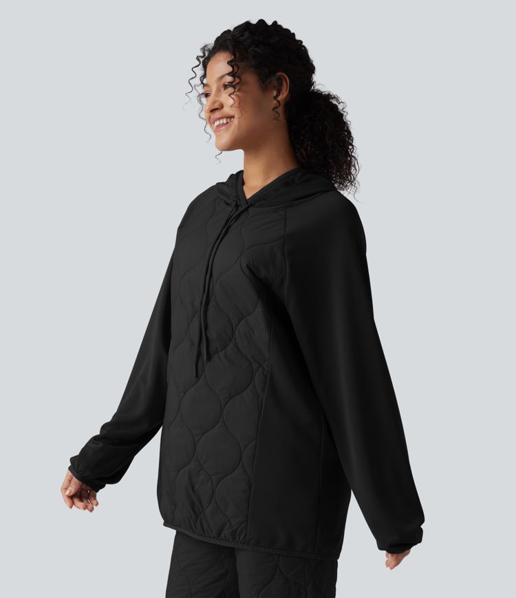 Sweat-shirt de sport matelassé camping à capuche, cordon de serrage et manches longues