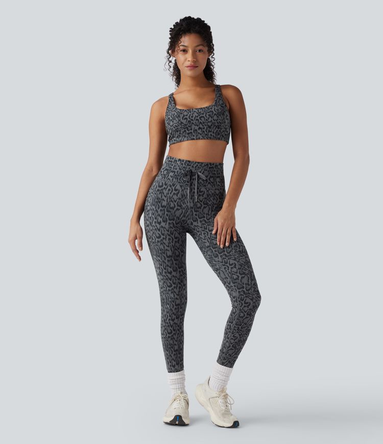 Halara UltraSculpt™ Leopard Print High Waisted Drawstring Yoga Leggings with Pockets