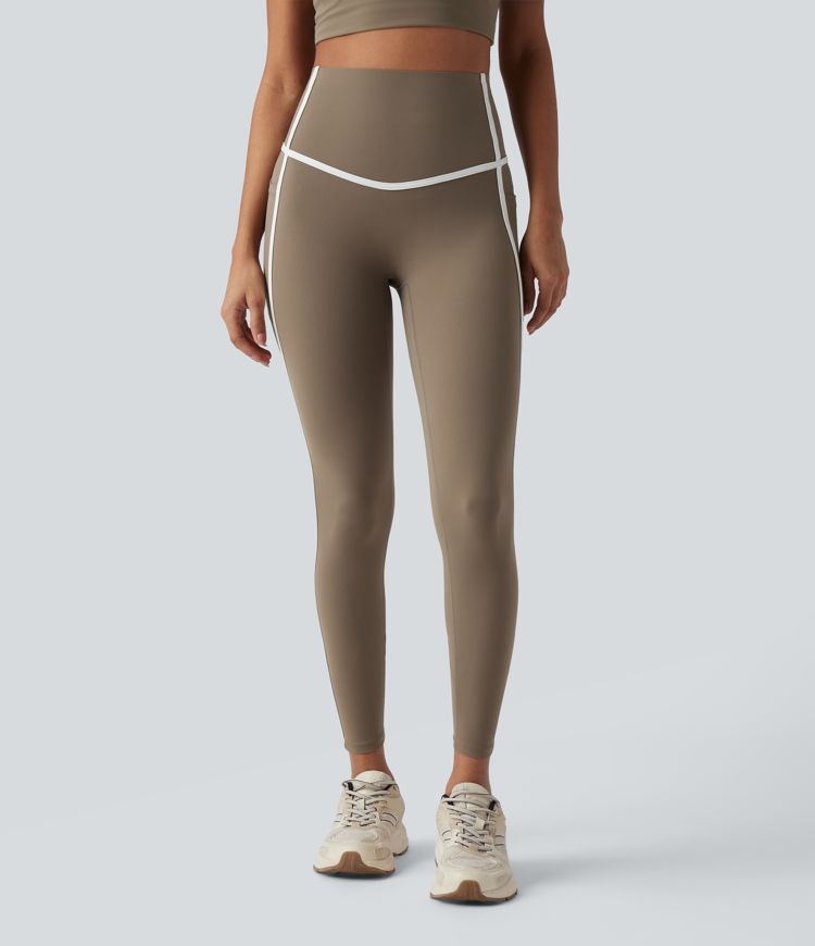 Halara UltraSculpt™ High Waisted Tummy Control Color Block Yoga 7/8 Leggings with Pockets