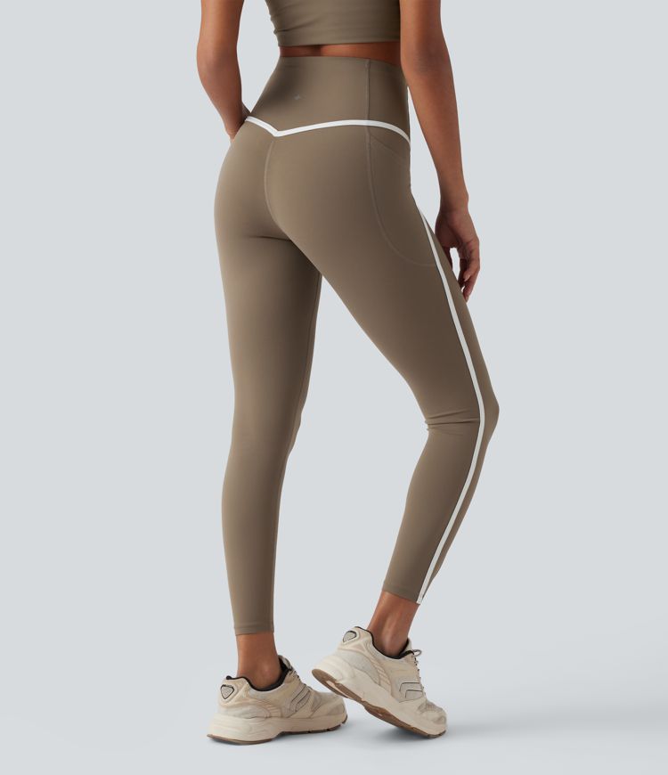 Halara UltraSculpt™ High Waisted Tummy Control Color Block Yoga 7/8 Leggings with Pockets