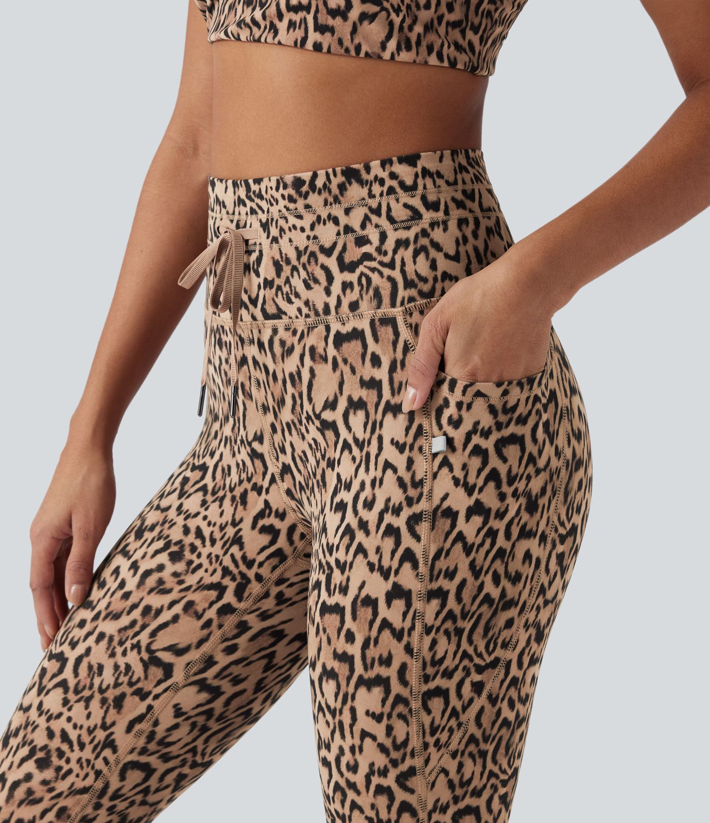 Halara UltraSculpt™ Leopard Print High Waisted Drawstring Yoga Leggings with Pockets