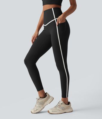 Halara UltraSculpt™ High Waisted Tummy Control Color Block Yoga 7/8 Leggings with Pockets