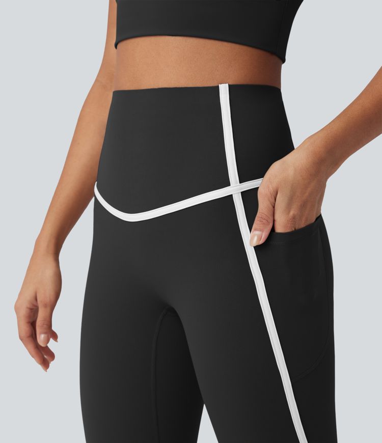 Halara UltraSculpt™ High Waisted Tummy Control Color Block Yoga 7/8 Leggings with Pockets