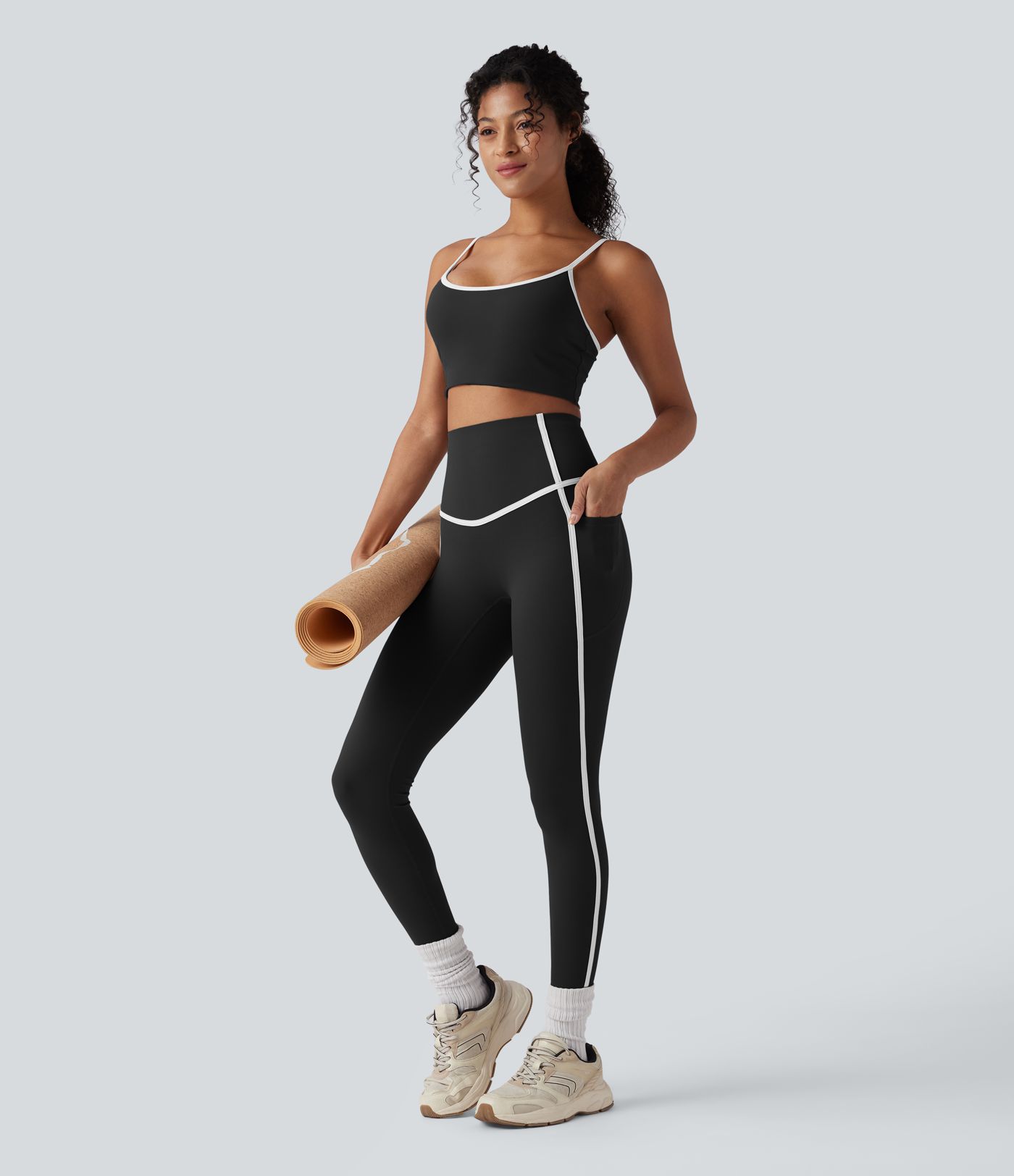 Halara UltraSculpt™ High Waisted Tummy Control Color Block Yoga 7/8 Leggings with Pockets