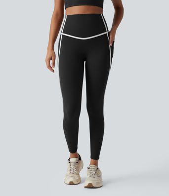 Halara UltraSculpt™ High Waisted Tummy Control Color Block Yoga 7/8 Leggings with Pockets