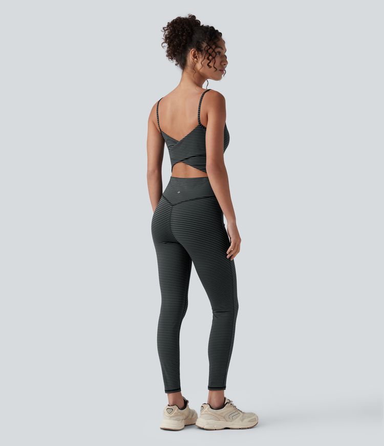 U Neck Stripe Yoga Jumpsuit-Easy Peezy Edition