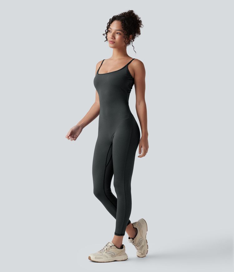 U Neck Stripe Yoga Jumpsuit-Easy Peezy Edition