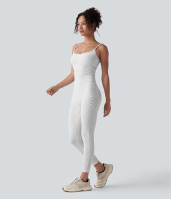 U Neck Stripe Yoga Jumpsuit-Easy Peezy Edition
