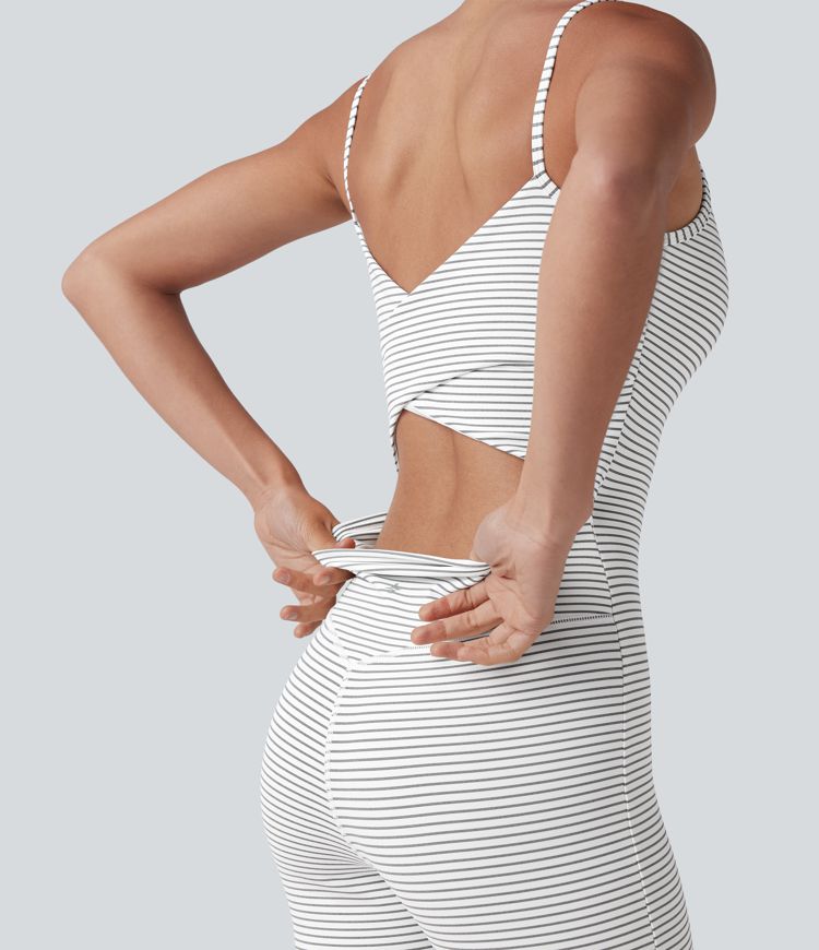 U Neck Stripe Yoga Jumpsuit-Easy Peezy Edition
