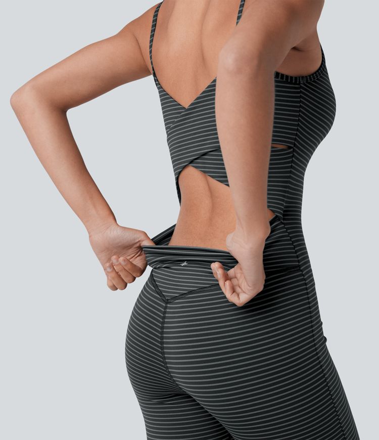 U Neck Stripe Yoga Jumpsuit-Easy Peezy Edition