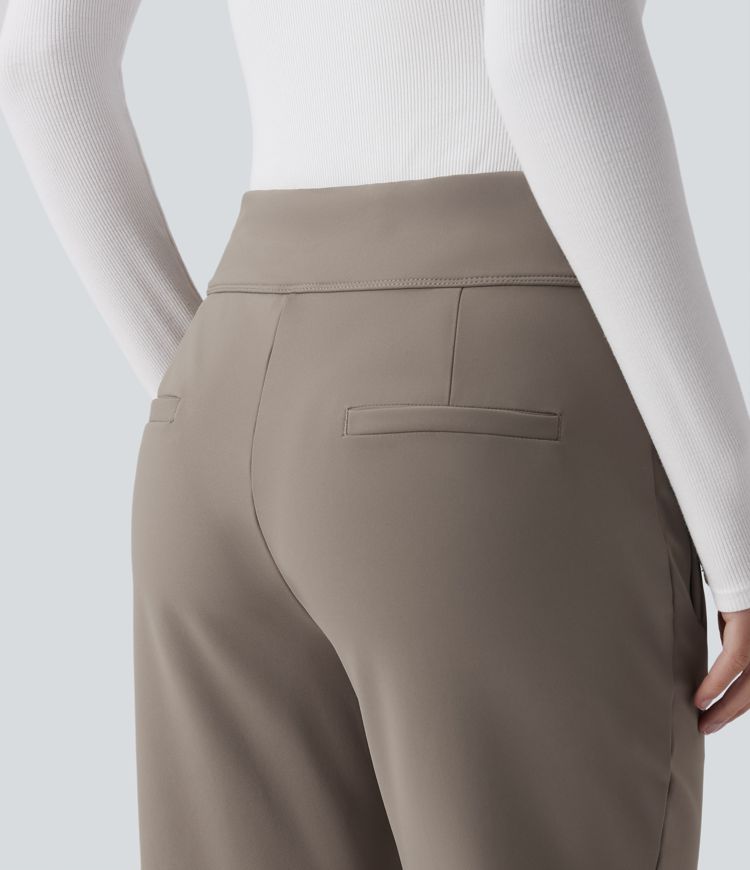 Mid Rise Fleece Work Flare Pants with Zip Pockets