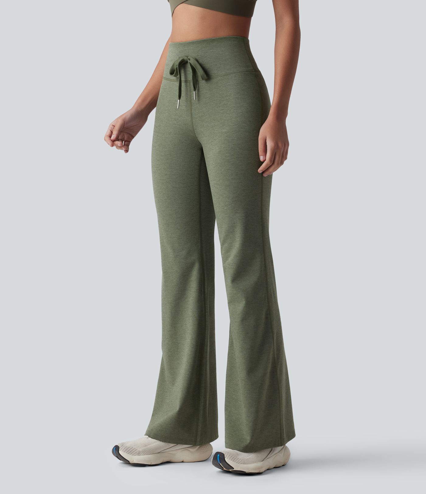 Pantalones de yoga de cintura alta con cordón, de secado rápido y acampanados