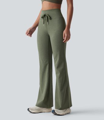 Pantalones de yoga de cintura alta con cordón, de secado rápido y acampanados