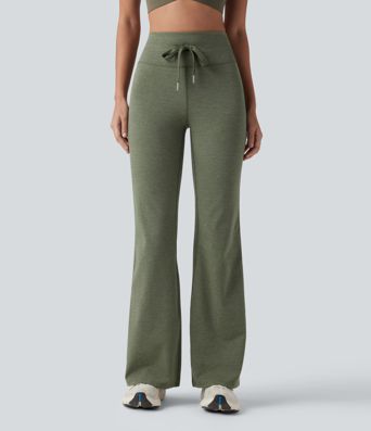 Pantalones de yoga de cintura alta con cordón, de secado rápido y acampanados