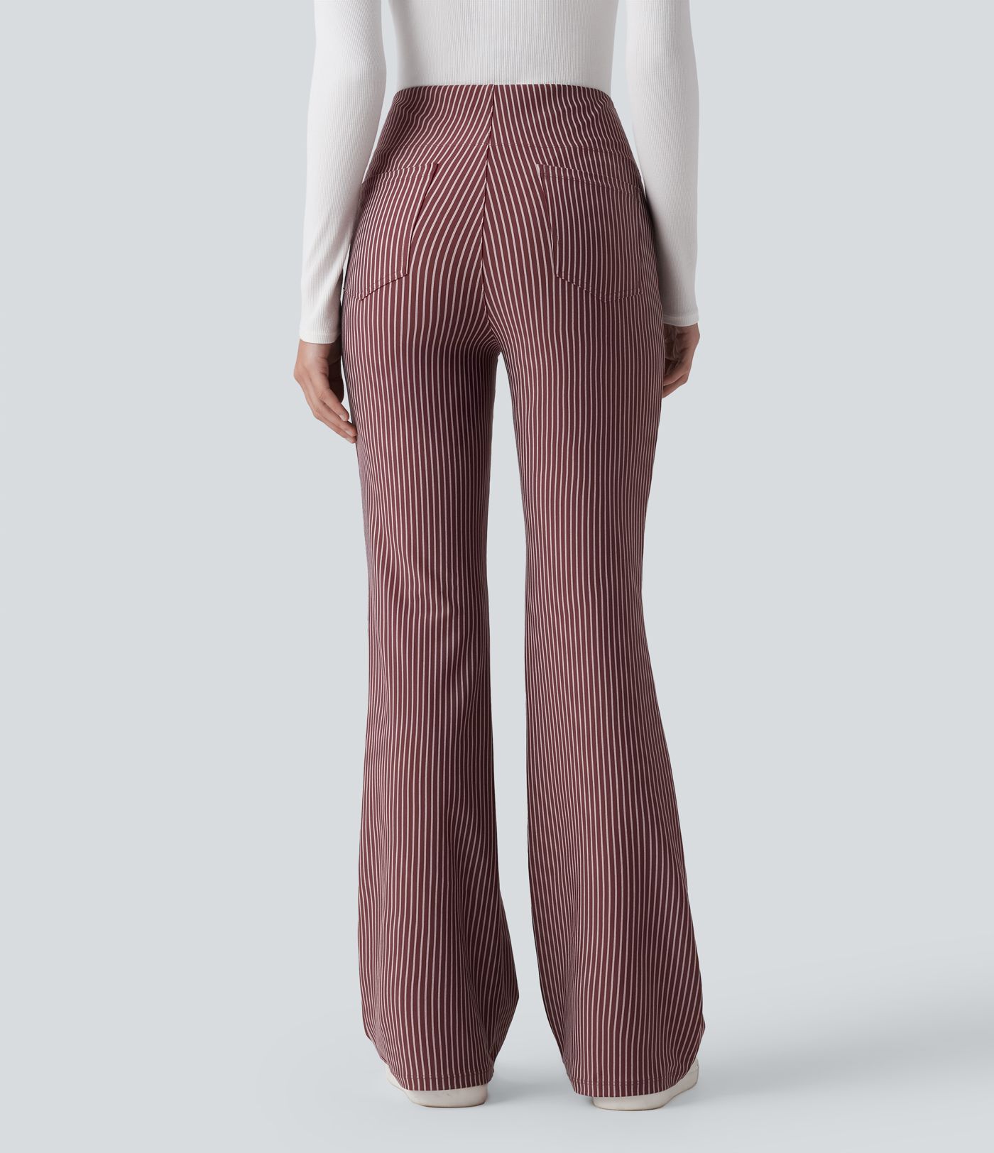 Pantalones acampanados de trabajo de talle alto a rayas con bolsillos