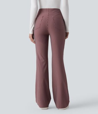 Pantalones acampanados de trabajo de talle alto a rayas con bolsillos