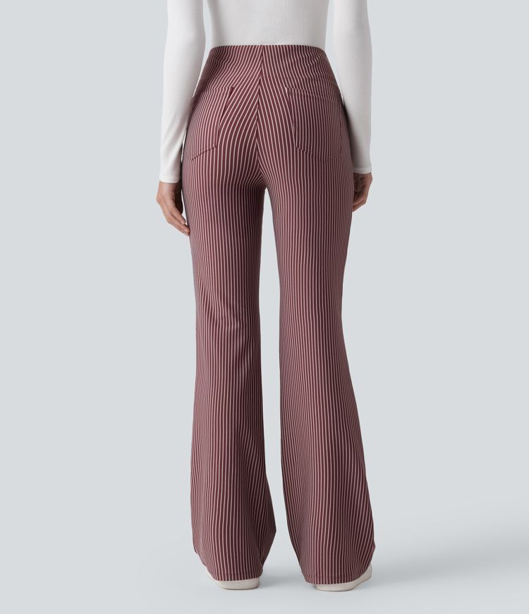 Pantalones acampanados de trabajo de talle alto a rayas con bolsillos